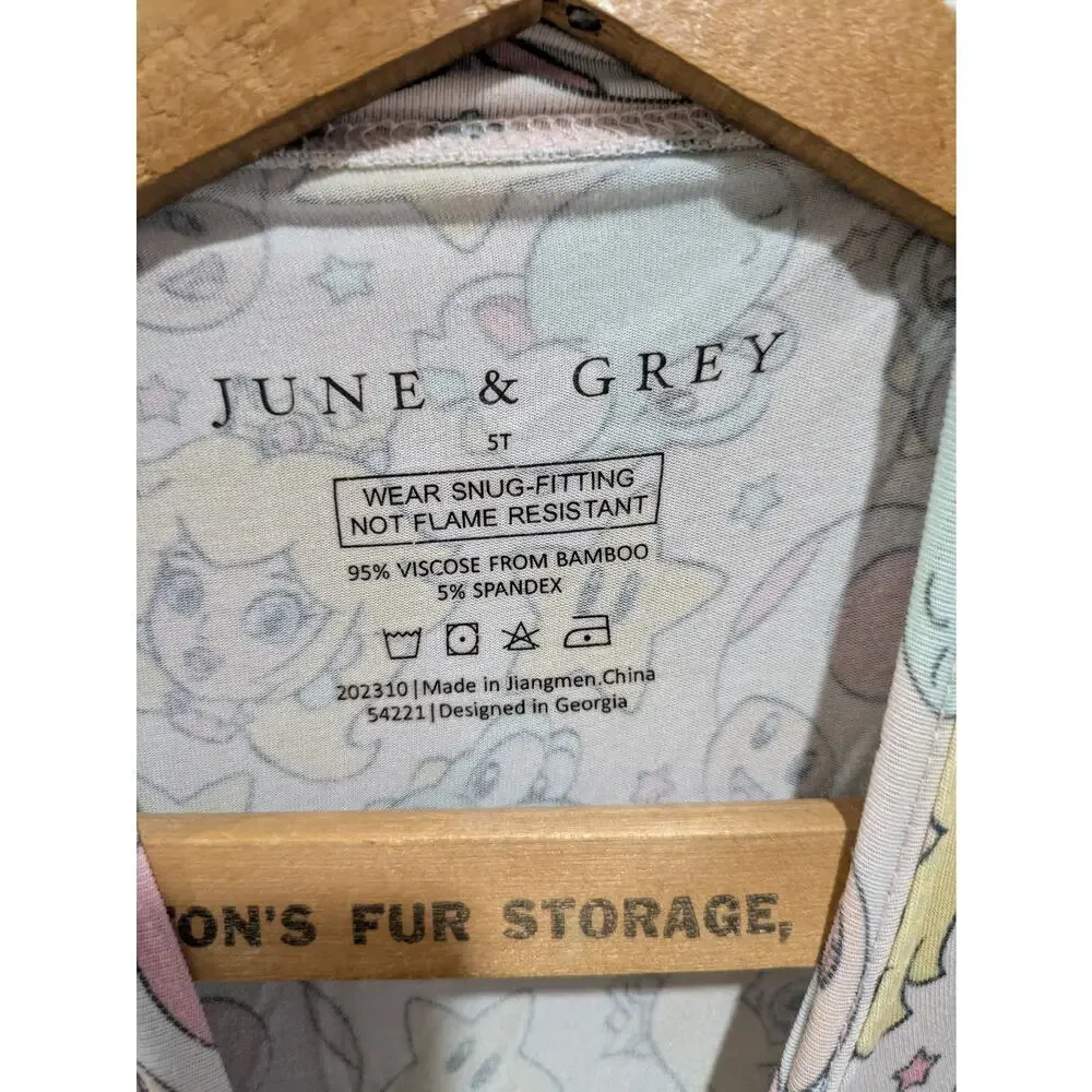 June & Grey Pajama Top Girl's 5T Pink Cute Printed Kids Snug Fit Long‎ Sleeves